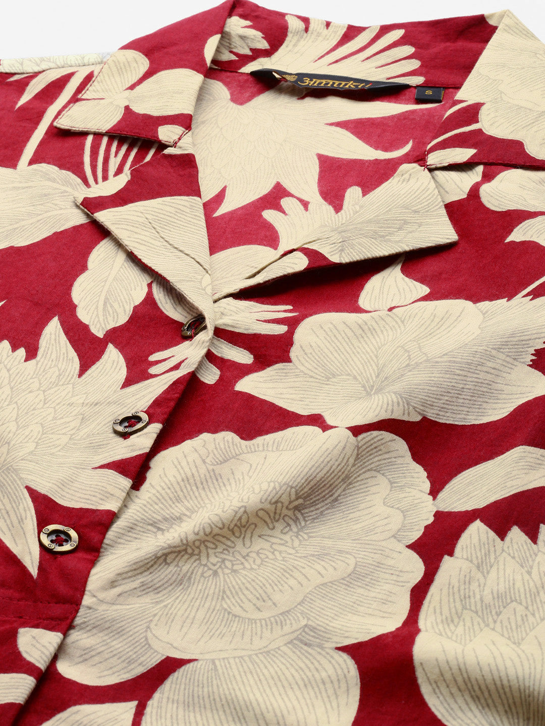Red Floral Printed Pure Cotton Kurta With Trousers