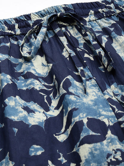 Blue Floral Printed Pure Cotton Kurta With Trousers