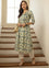 Beige & Blue Abstract Printed Kurta, Princess Cur Kurta, A-Line Kurta, Abstract Print, V neck kurta, printed kurta
