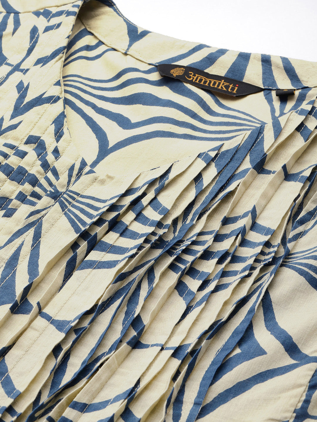 Beige & Blue Abstract Printed Kurta