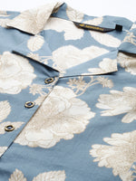 Blue Floral Printed Pure Cotton Kurta With Trousers