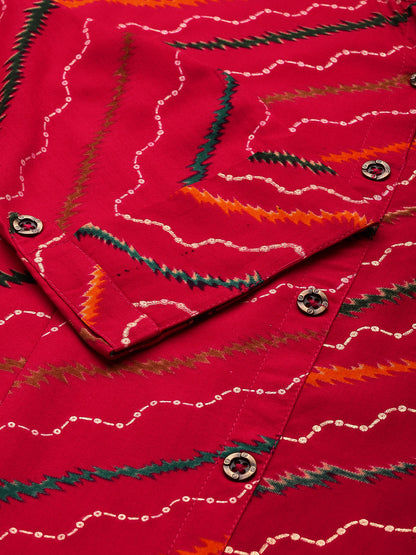 Pink Leheriya Printed Roll Up Sleeves Kurta, Princess Cur Kurta, A-Line Kurta, Leheriya  Print, Mandarin Collar kurta, printed kurta
