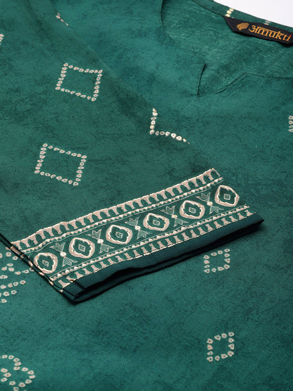 Green Bhandhani Printed Regular Kurta with Trouser & Dupatta, kurta set, Kurta with Trouser & Dupatta, Bhandhani printed kurta set
