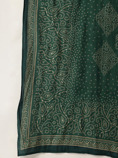 Green Bhandhani Printed Regular Kurta with Trouser & Dupatta, kurta set, Kurta with Trouser & Dupatta, Bhandhani printed kurta set
