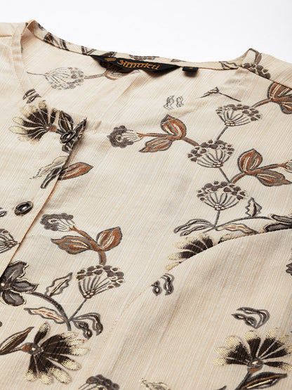 Beige Floral Printed Kurta