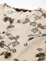 Beige Floral Printed Kurta