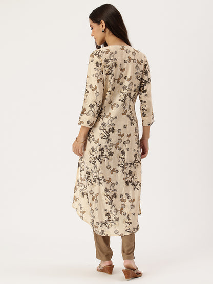 Beige Floral Printed Kurta