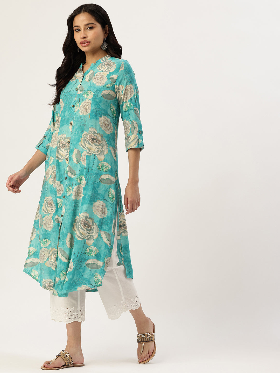 Blue Floral Printed Kurta