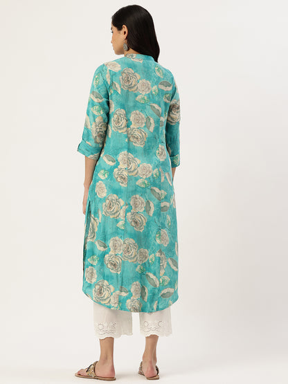 Blue Floral Printed Kurta