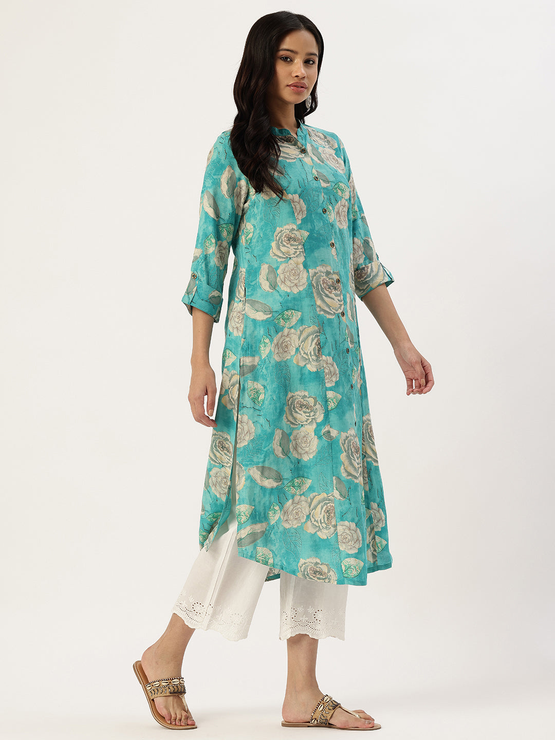 Blue Floral Printed Kurta