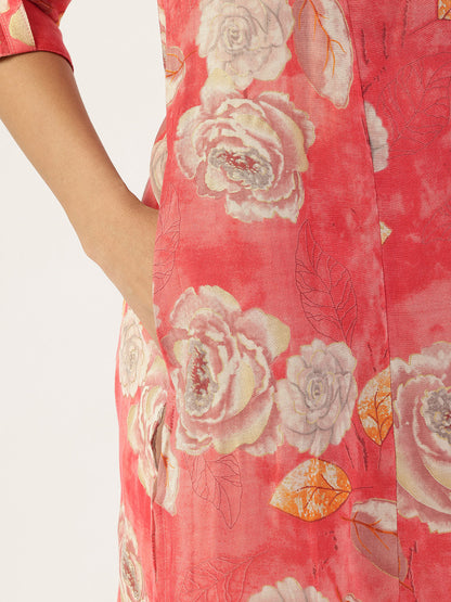 Red Floral Printed Kurta