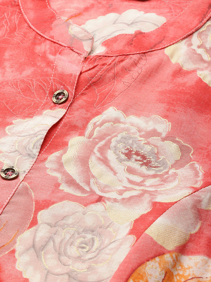 Red Floral Printed Kurta