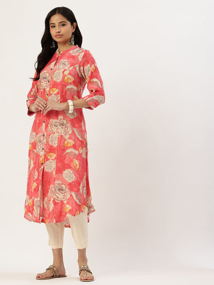 Red Floral Printed Kurta