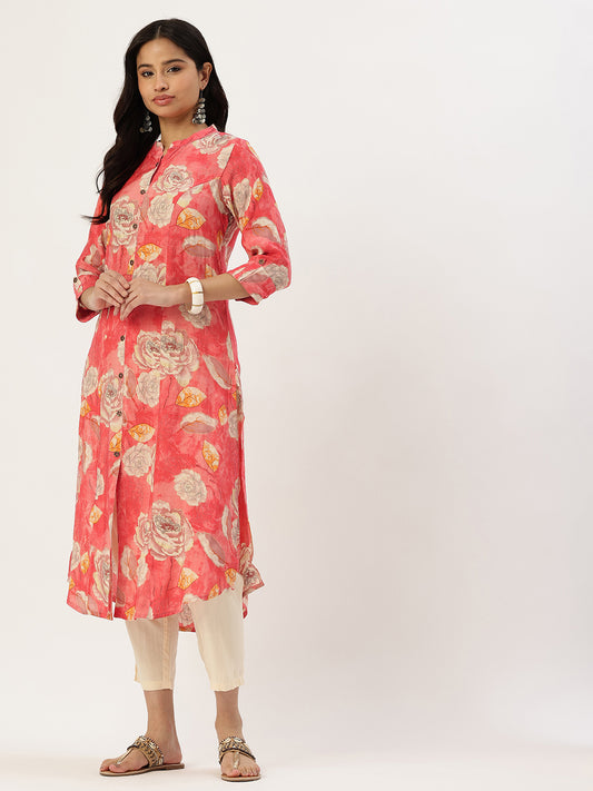 Red Floral Printed Kurta