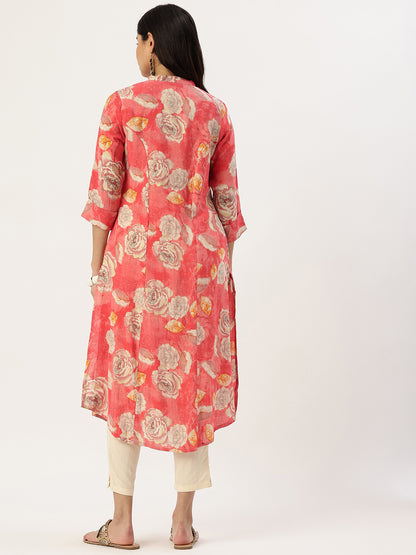 Red Floral Printed Kurta