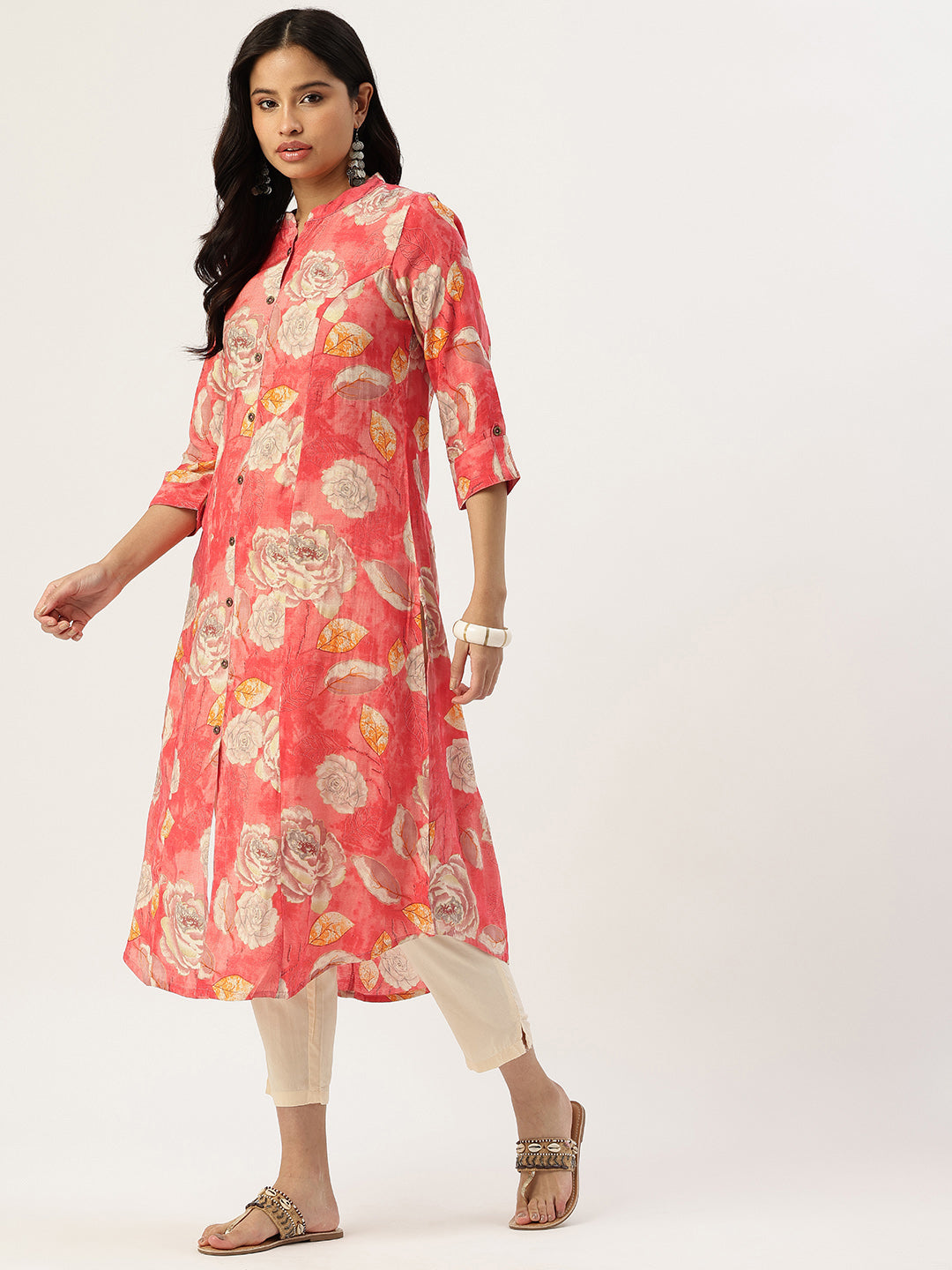 Red Floral Printed Kurta