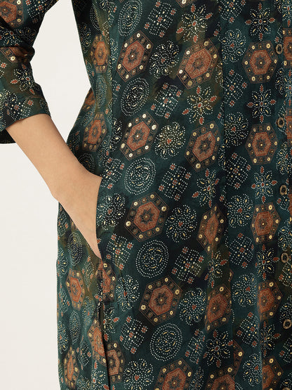 Green Geometric Printed Kurta