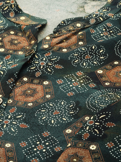 Green Geometric Printed Kurta