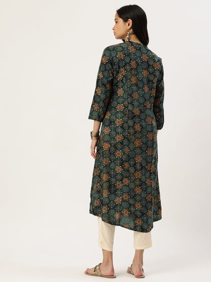 Green Geometric Printed Kurta