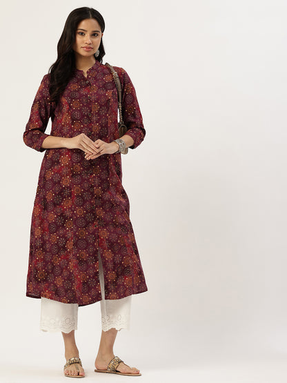 Red Geometric Printed Kurta