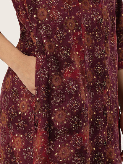 Red Geometric Printed Kurta