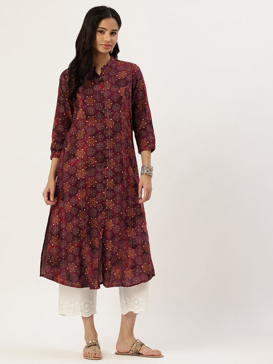 Red Geometric Printed Kurta