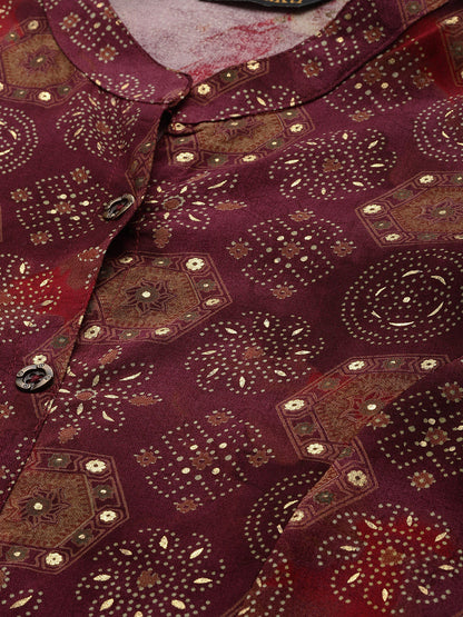 Red Geometric Printed Kurta