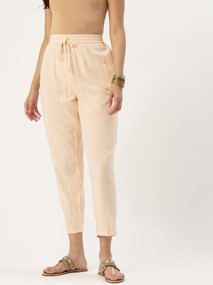 Beige Solid Pencil Pant