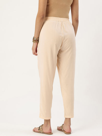 Beige Solid Pencil Pant