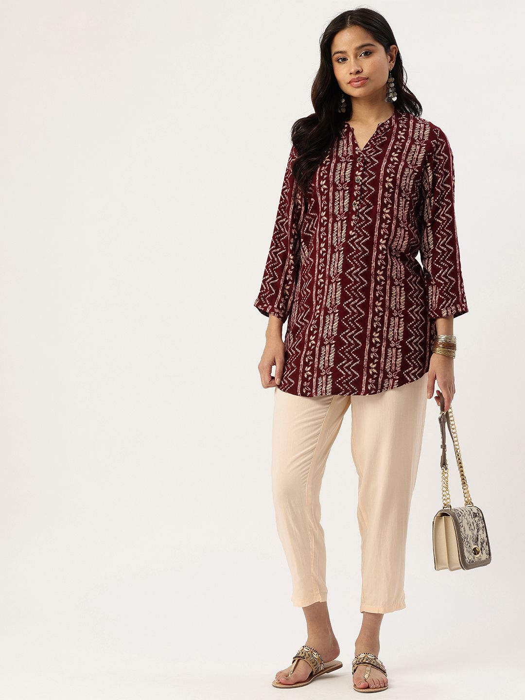 Beige Solid Pencil Pant