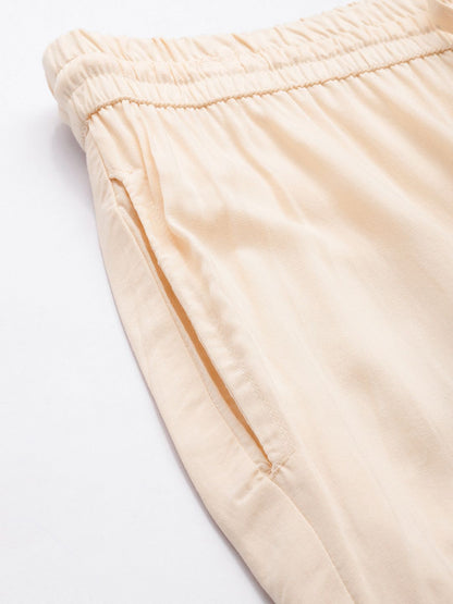 Beige Solid Pencil Pant