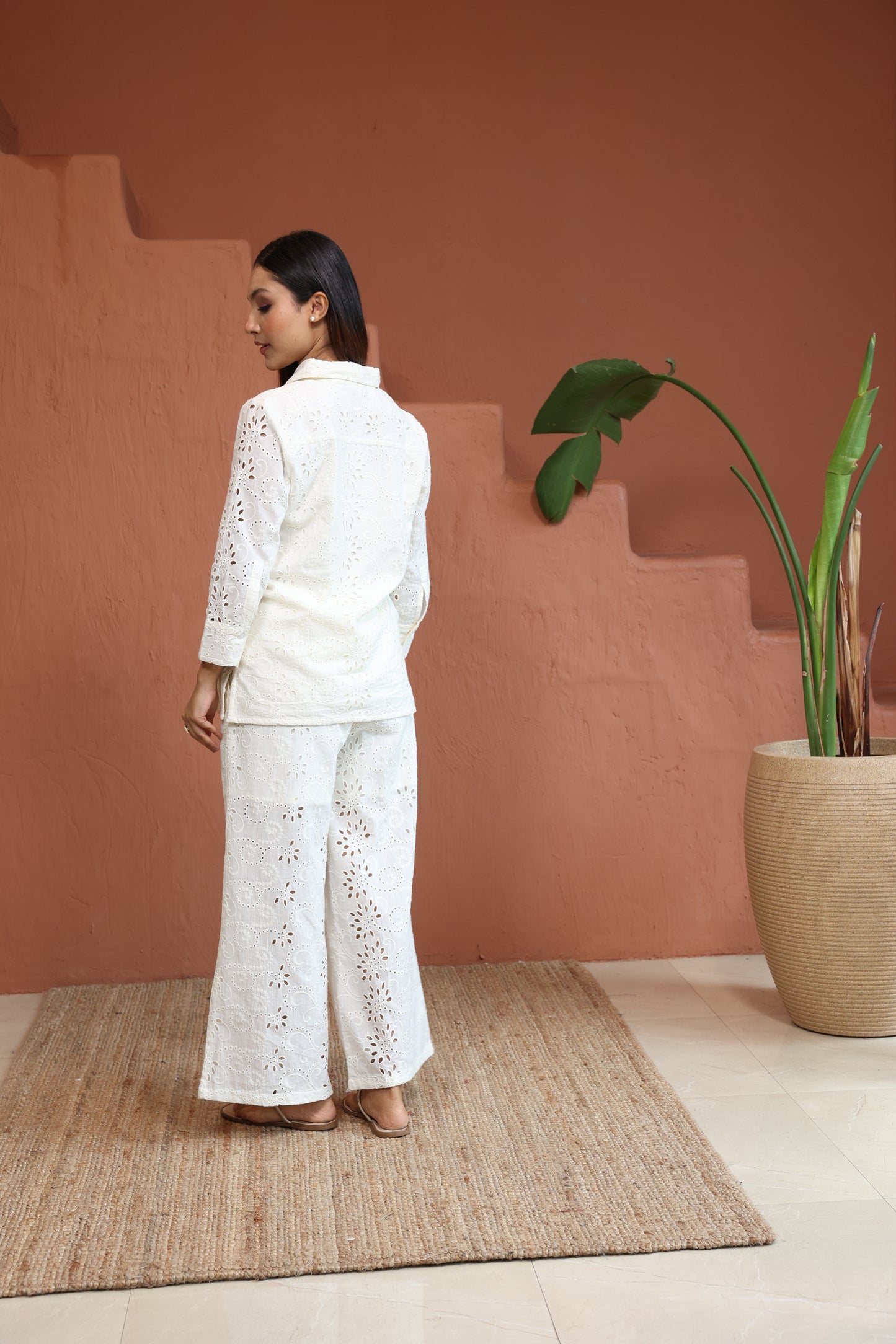 White Top With Trouser Schiffli Co-Ords