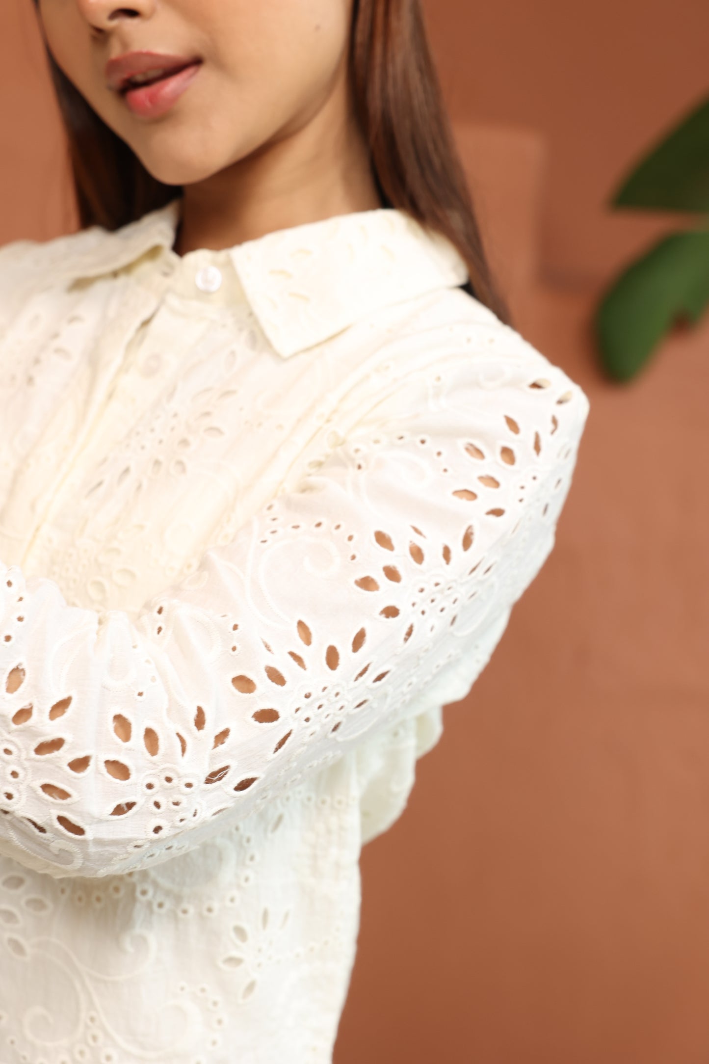 White Top With Trouser Schiffli Co-Ords