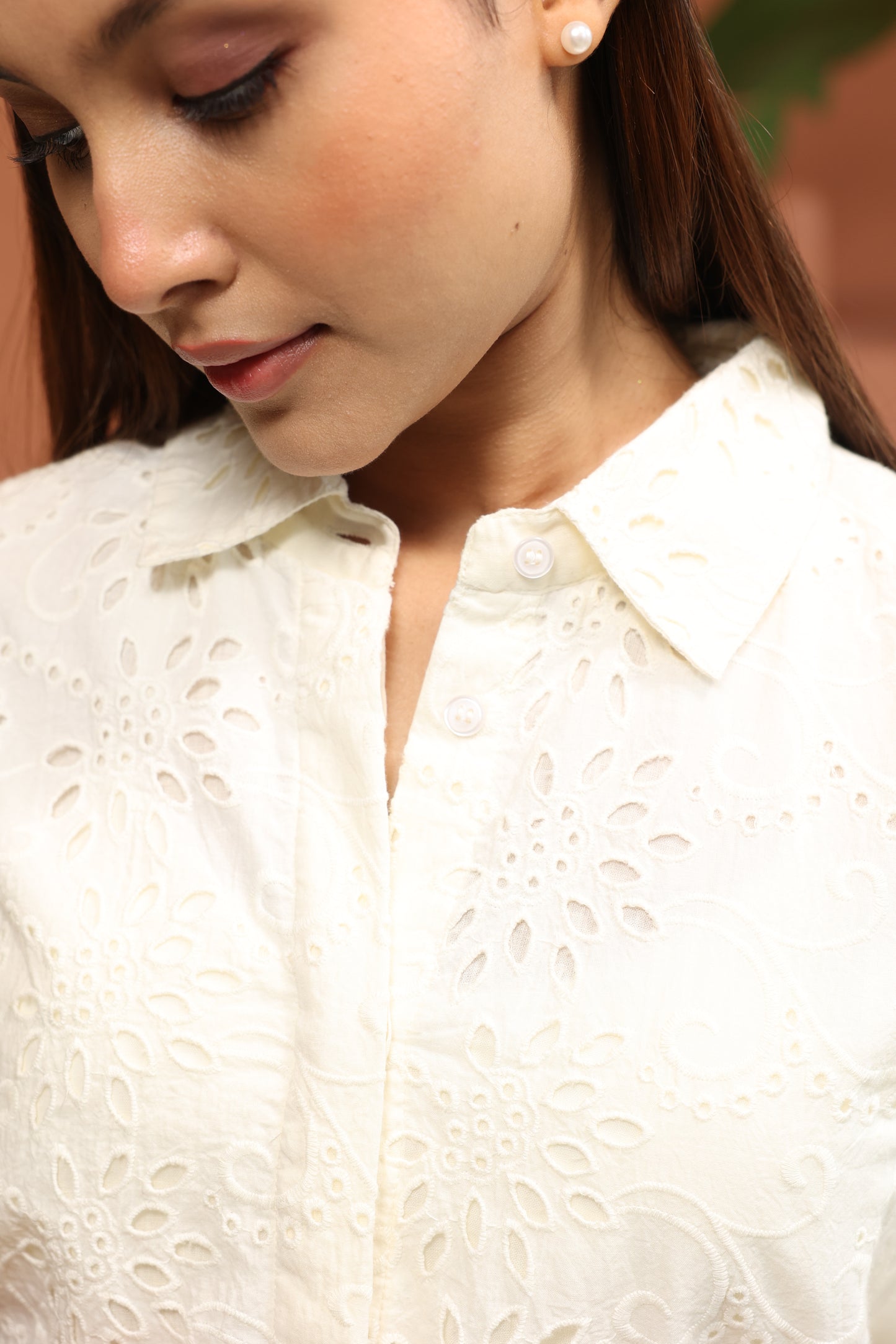 White Top With Trouser Schiffli Co-Ords