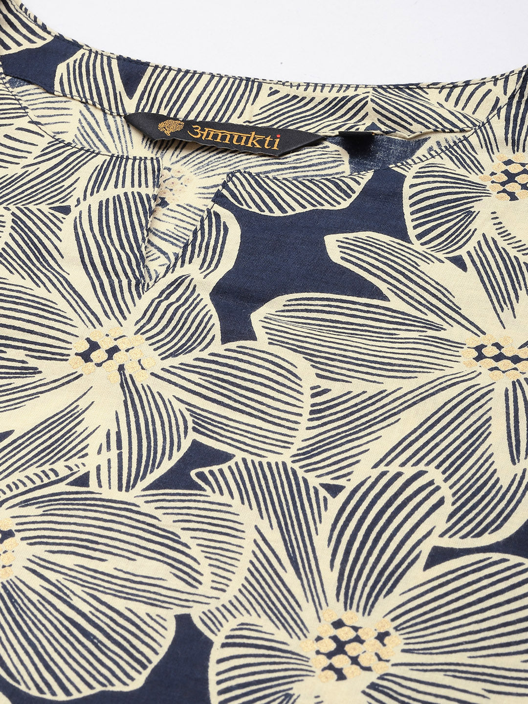 Beige & Blue Floral Printed Kurta with Trouser & Dupatta