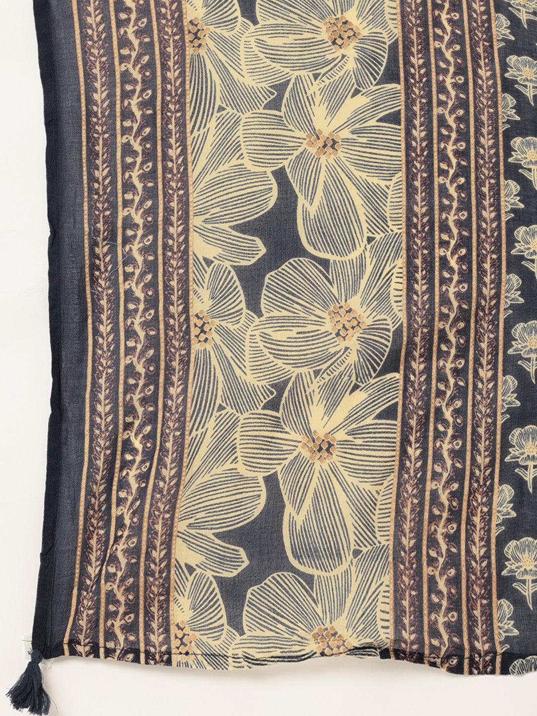 Beige & Blue Floral Printed Kurta with Trouser & Dupatta