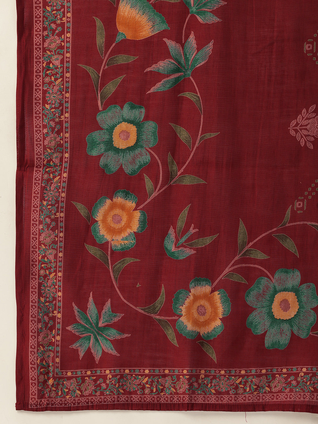 Red Floral Printed Regular Kurta with Trouser & Dupatta