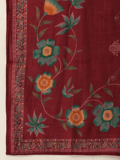 Red Floral Printed Regular Kurta with Trouser & Dupatta