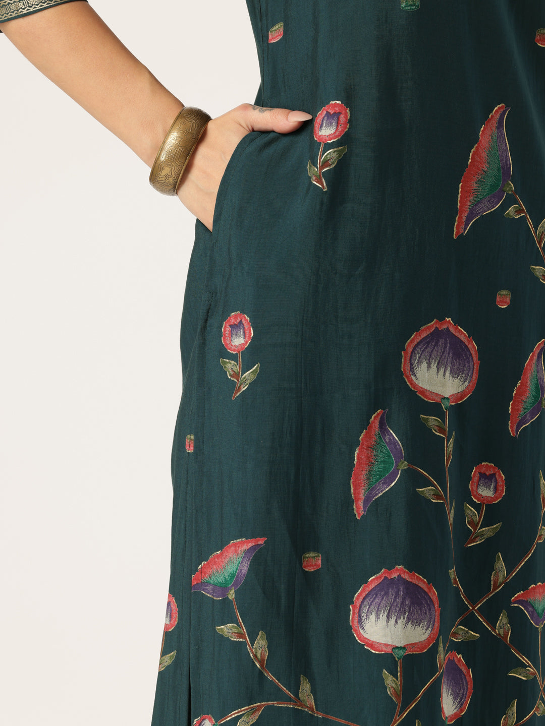 Teal Floral Printed Regular Kurta with Trouser & Dupatta