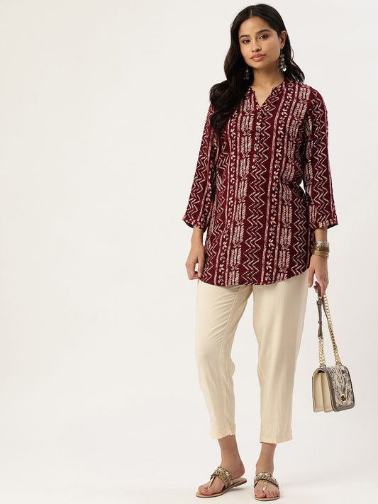 Wine Zig-Zag Print Tunic