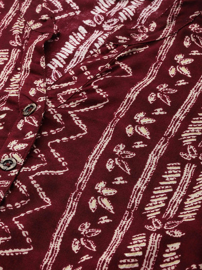 Wine Zig-Zag Print Tunic
