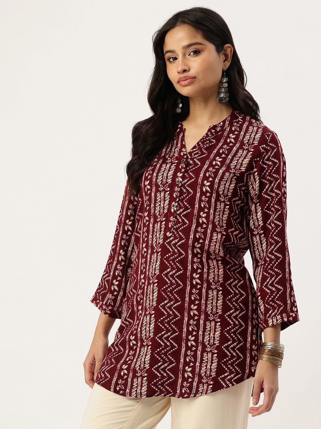 Wine Zig-Zag Print Tunic