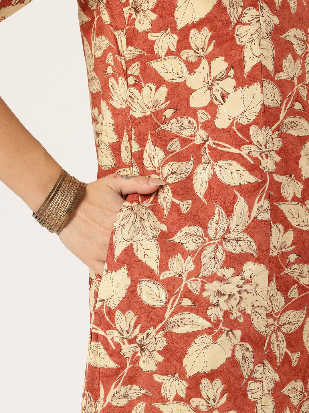 Red Floral Printed Kurta