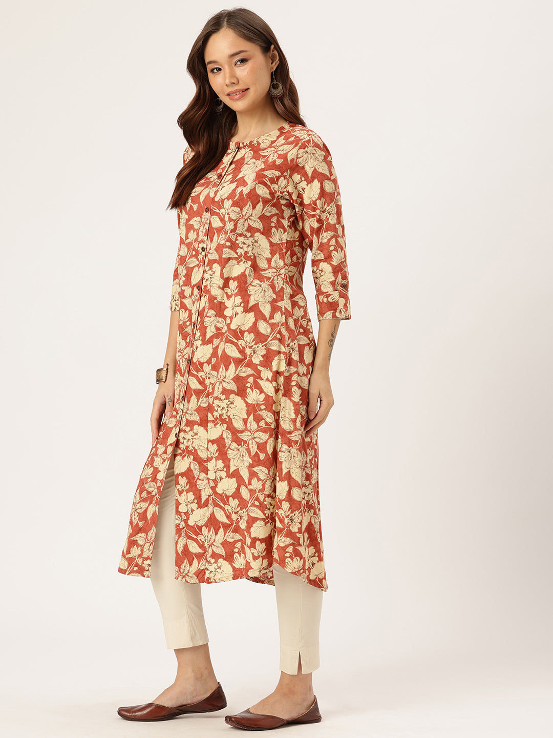 Red Floral Printed Kurta