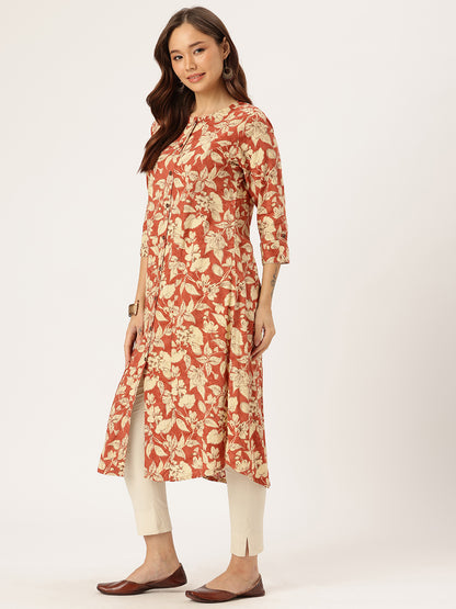Red Floral Printed Kurta