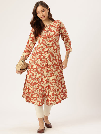 Red Floral Printed Kurta