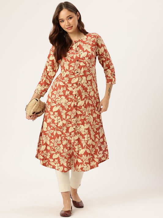 Red Floral Printed Kurta