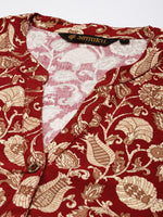 Maroon Floral Printed Mandarin Collar Tunic