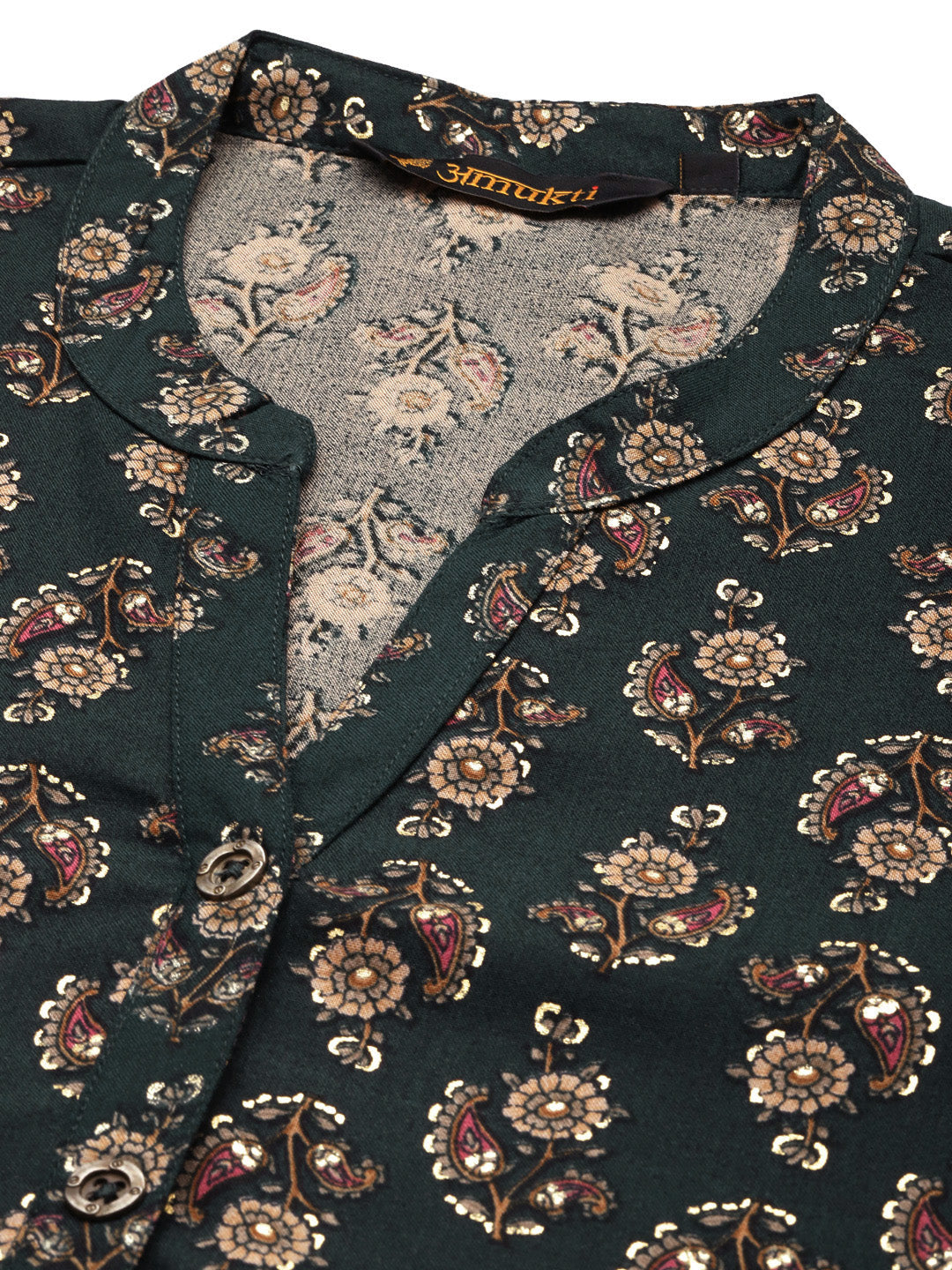 Navy Blue Floral Printed Mandarin Collar Tunic, Ethnic Printed Tunic, printed tunic, mandarin collar Tunic, casual wear Tunic, women’s tunic, Office Wear Tunic