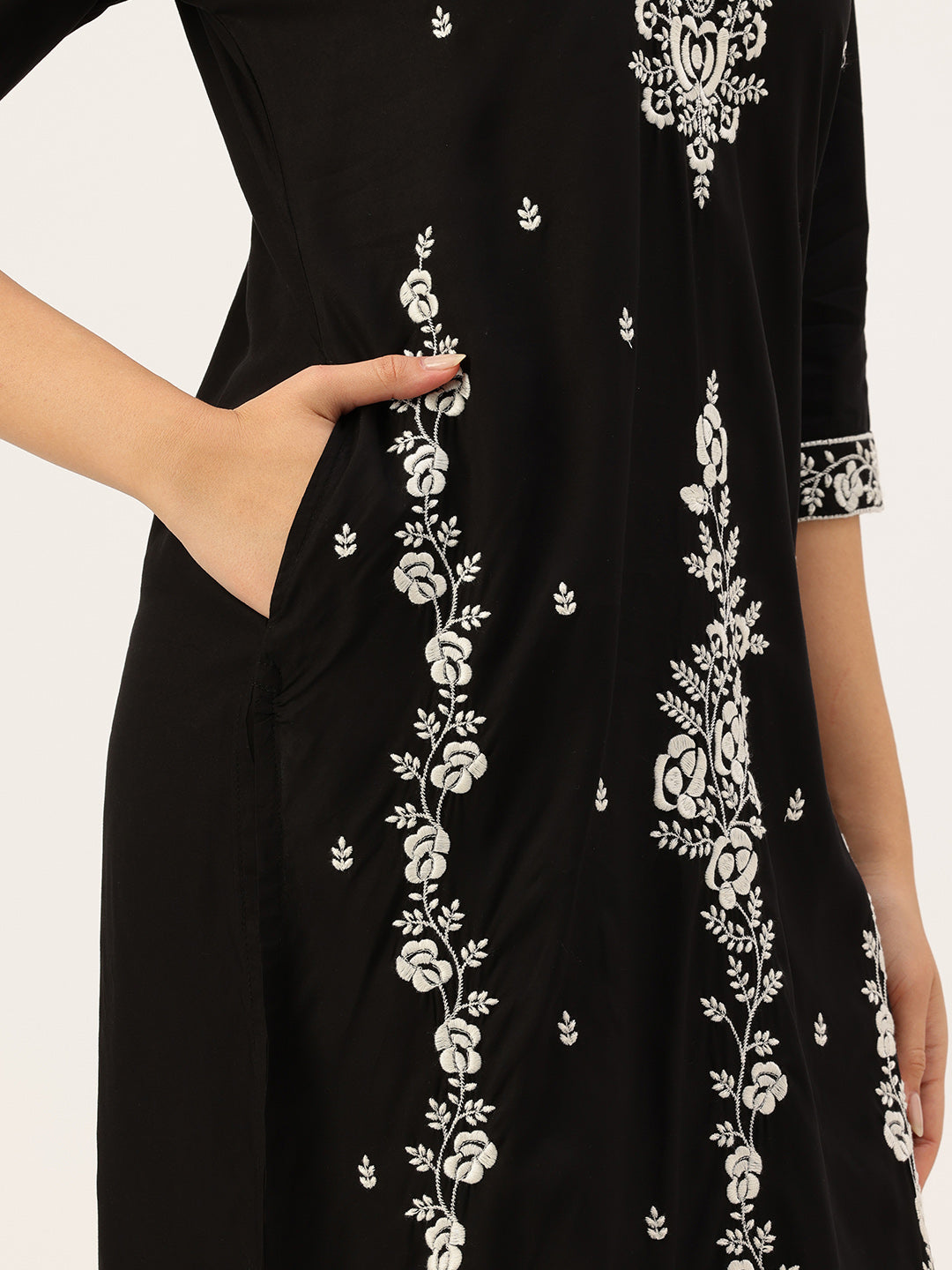 Black Floral Embroidered Kurta, Black Kurta, Embroidered Kurta, Printed Kurta, Black Color Kurta